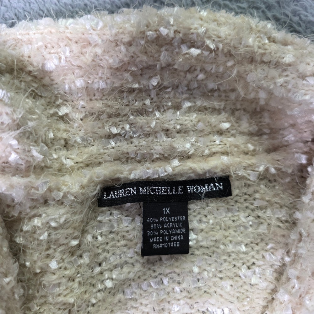 Lauren Michelle Woman 1X Cardigan Beige Open Front Eyelash Knit 3/4 Sleeve - Picture 4 of 7